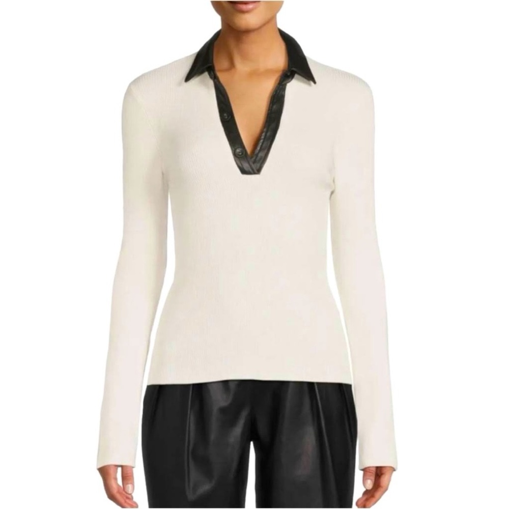 Stylish Cream Sweater with Black Collar